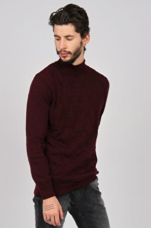 Dio Rise Erkek Desenli Yarım Balıkçı Kazak 650189280 Bordo