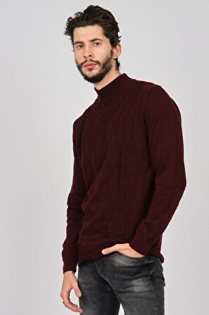 Dio Rise Erkek Desenli Yarım Balıkçı Kazak 650189280 Bordo