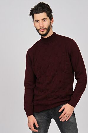 Dio Rise Erkek Desenli Yarım Balıkçı Kazak 650189280 Bordo