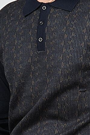 Woolman Erkek Desenli Polo Yaka Yün Kazak 1572001 Lacivert