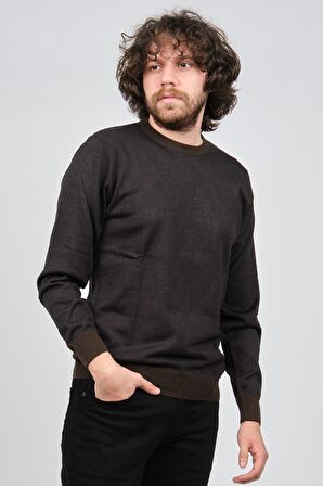 Woolman Erkek Desenli Bisiklet Yaka Yün Kazak 1572010 Kahverengi