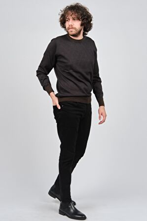 Woolman Erkek Desenli Bisiklet Yaka Yün Kazak 1572010 Kahverengi