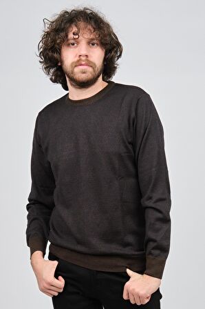 Woolman Erkek Desenli Bisiklet Yaka Yün Kazak 1572010 Kahverengi