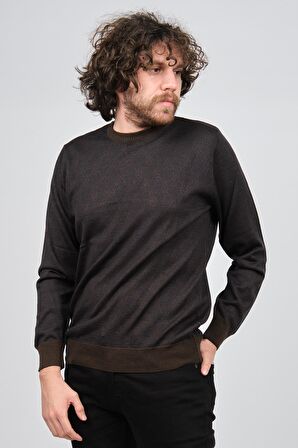 Woolman Erkek Desenli Bisiklet Yaka Yün Kazak 1572010 Kahverengi