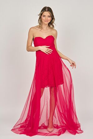 Doridorca Kadın Straplez Abiye Elbise 5927068 Kırmızı