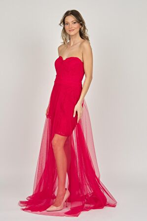 Doridorca Kadın Straplez Abiye Elbise 5927068 Kırmızı