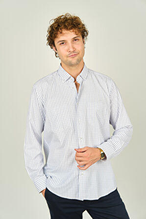 Two Hands Erkek Kareli Çift Cep Detaylı Uzun Kollu Pamuklu Gömlek 2144 Lacivert