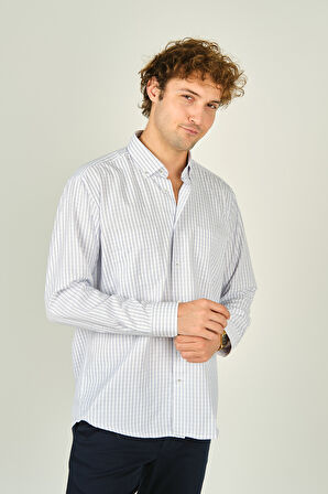 Two Hands Erkek Kareli Çift Cep Detaylı Uzun Kollu Pamuklu Gömlek 2144 Lacivert