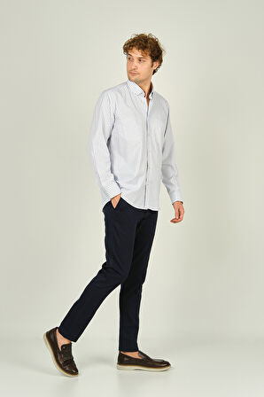 Two Hands Erkek Kareli Çift Cep Detaylı Uzun Kollu Pamuklu Gömlek 2144 Lacivert