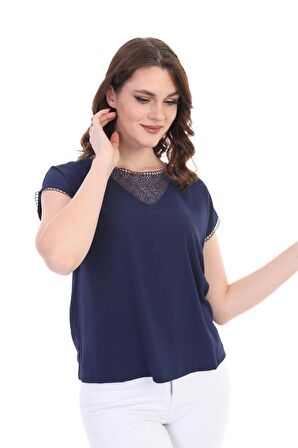 Ella Camelia Kadın Dantel Detaylı Bluz 5010024 Lacivert