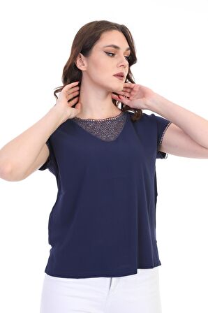 Ella Camelia Kadın Dantel Detaylı Bluz 5010024 Lacivert