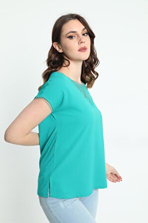 Ella Camelia Kadın Dantel Detaylı Bluz 5010024 Yeşil