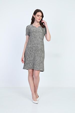 Ella Camelia Kadın Desenli Kısa Elbise 5010080 Haki