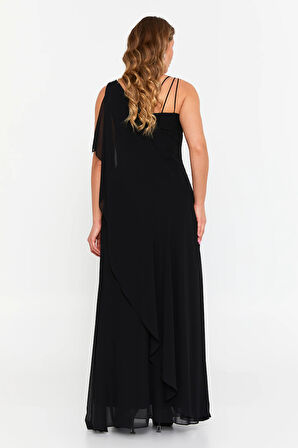 Şeref Vural Kadın Büyük Beden Kolsuz Taş Detaylı Uzun Abiye Elbise 6671 Siyah