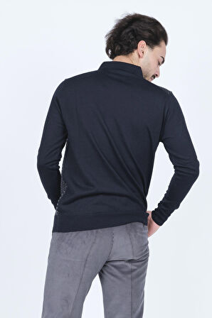 Pave Erkek Desenli Polo Yaka Triko Yün Kazak 4533224 Lacivert