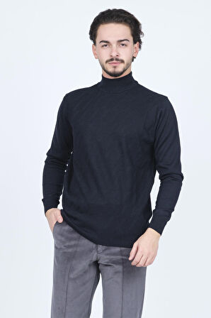 Pave Erkek Yarım Balıkçı Triko Yün Kazak 4533090 Koyu Lacivert