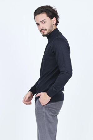 Pave Erkek Yarım Balıkçı Triko Yün Kazak 4533090 Koyu Lacivert