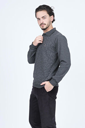 Rey Polo Erkek Desenli Polo Yaka Triko Sweat 6741256 Gri