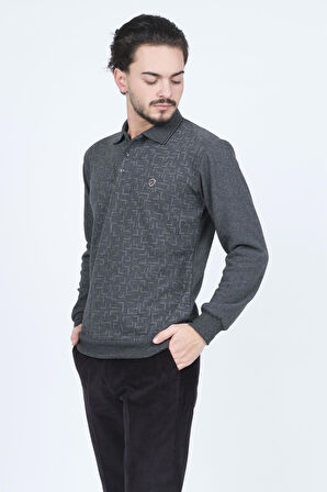 Rey Polo Erkek Desenli Polo Yaka Triko Sweat 6741256 Gri