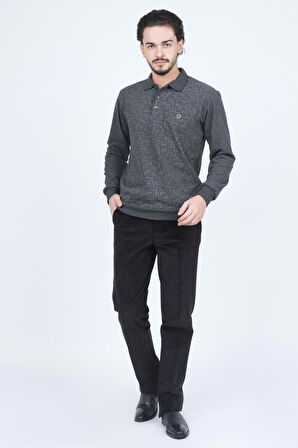 Rey Polo Erkek Desenli Polo Yaka Triko Sweat 6741256 Gri
