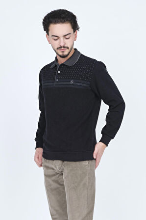 Rey Polo Erkek Desenli Polo Yaka Triko Sweat 6741251 Siyah