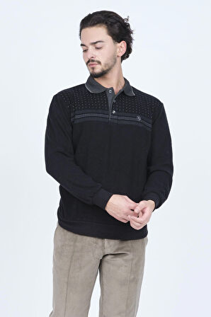 Rey Polo Erkek Desenli Polo Yaka Triko Sweat 6741251 Siyah