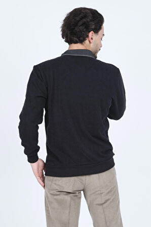 Rey Polo Erkek Desenli Polo Yaka Triko Sweat 6741251 Siyah
