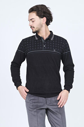 Rey Polo Erkek Desenli Polo Yaka Triko Sweat 6741254 Siyah