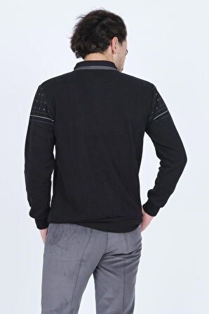 Rey Polo Erkek Desenli Polo Yaka Triko Sweat 6741254 Siyah