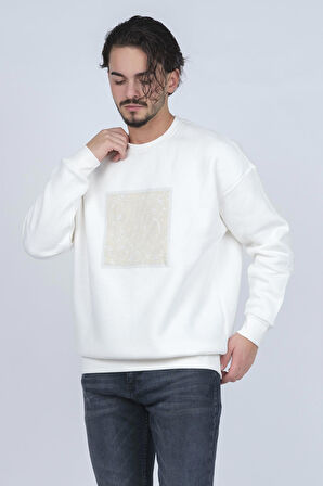 Jsco Erkek Desenli Bisiklet Yaka Sweatshirt 6609900 Ekru