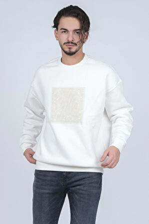 Jsco Erkek Desenli Bisiklet Yaka Sweatshirt 6609900 Ekru