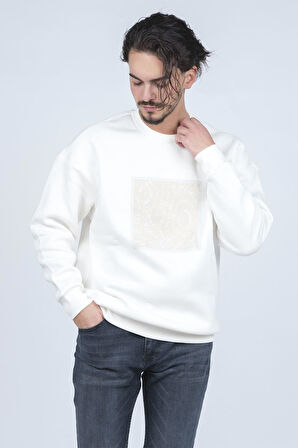 Jsco Erkek Desenli Bisiklet Yaka Sweatshirt 6609900 Ekru