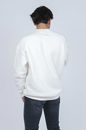 Jsco Erkek Desenli Bisiklet Yaka Sweatshirt 6609900 Ekru