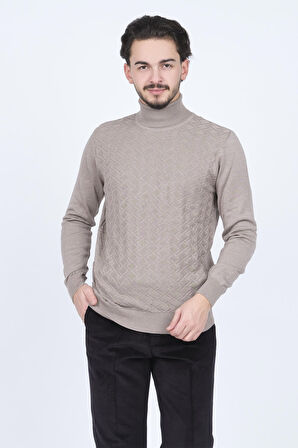 Raymons Erkek Desenli Tam Balıkçı Triko Kazak 67822507 Taş