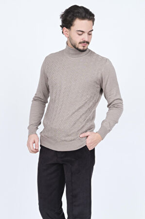 Raymons Erkek Desenli Tam Balıkçı Triko Kazak 67822507 Taş