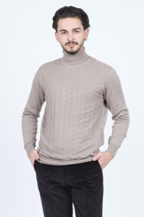 Raymons Erkek Desenli Tam Balıkçı Triko Kazak 67822507 Taş