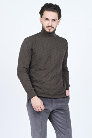 Raymons Erkek Desenli Tam Balıkçı Triko Kazak 67822507 Haki