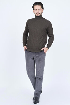 Raymons Erkek Desenli Tam Balıkçı Triko Kazak 67822507 Haki