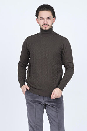 Raymons Erkek Desenli Tam Balıkçı Triko Kazak 67822507 Haki