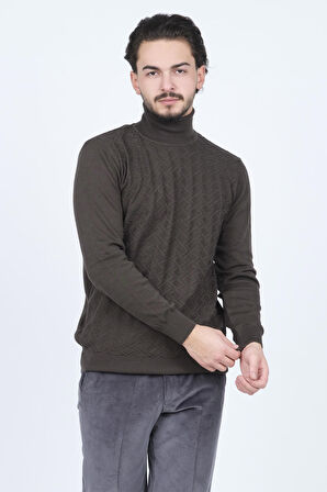 Raymons Erkek Desenli Tam Balıkçı Triko Kazak 67822507 Haki