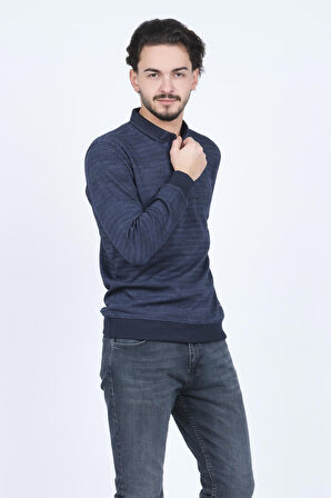 Raymons Erkek Desenli Polo Yaka Triko Sweat 6782252 Lacivert