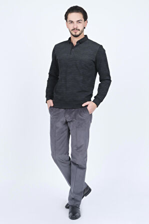 Raymons Erkek Desenli Polo Yaka Triko Sweat 6782257 Siyah