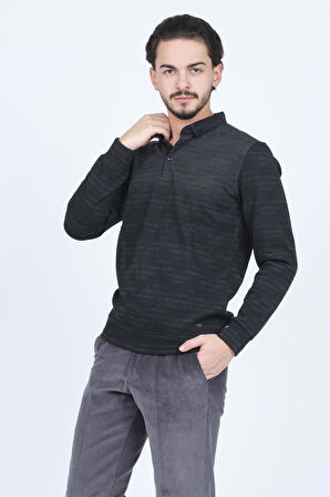 Raymons Erkek Desenli Polo Yaka Triko Sweat 6782257 Siyah
