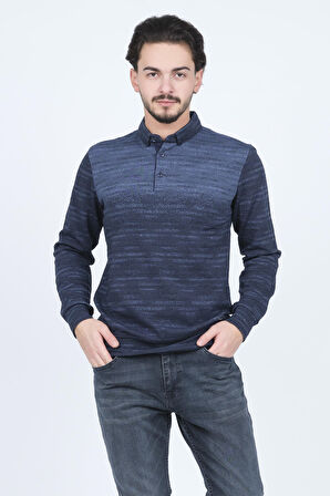 Raymons Erkek Desenli Polo Yaka Triko Sweat 6782257 Indigo
