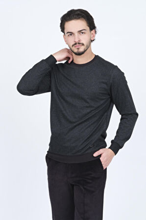 Raymons Erkek Desenli Bisiklet Yaka Triko Sweat 6782270 Siyah