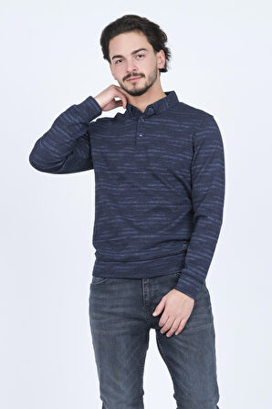 Raymons Erkek Desenli Polo Yaka Triko Sweat 6782273 Indigo