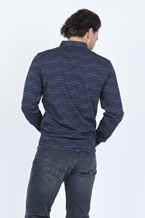 Raymons Erkek Desenli Polo Yaka Triko Sweat 6782273 Indigo