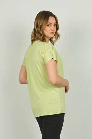 Ella Camelia Kadın Fermuarlı Kısa Kol Bluz 20E038 Limon