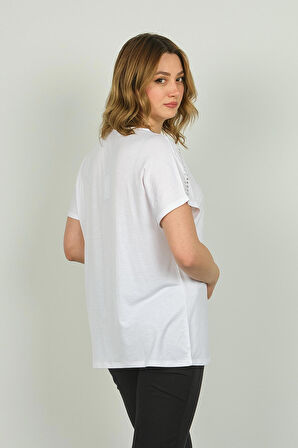Ella Camelia Kadın Fermuarlı Kısa Kol Bluz 20E038 Beyaz