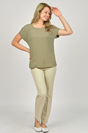 Ella Camelia Kadın İşlemeli Bluz 19E093 Haki